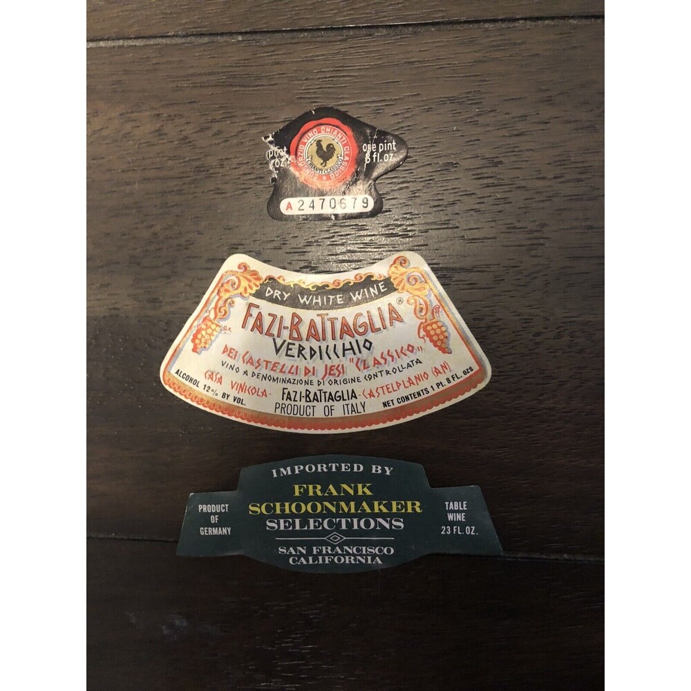 3 Vintage Alcohol Collectable Labels Frank Schoonmaker- Consor Vind- Fazi-Battag